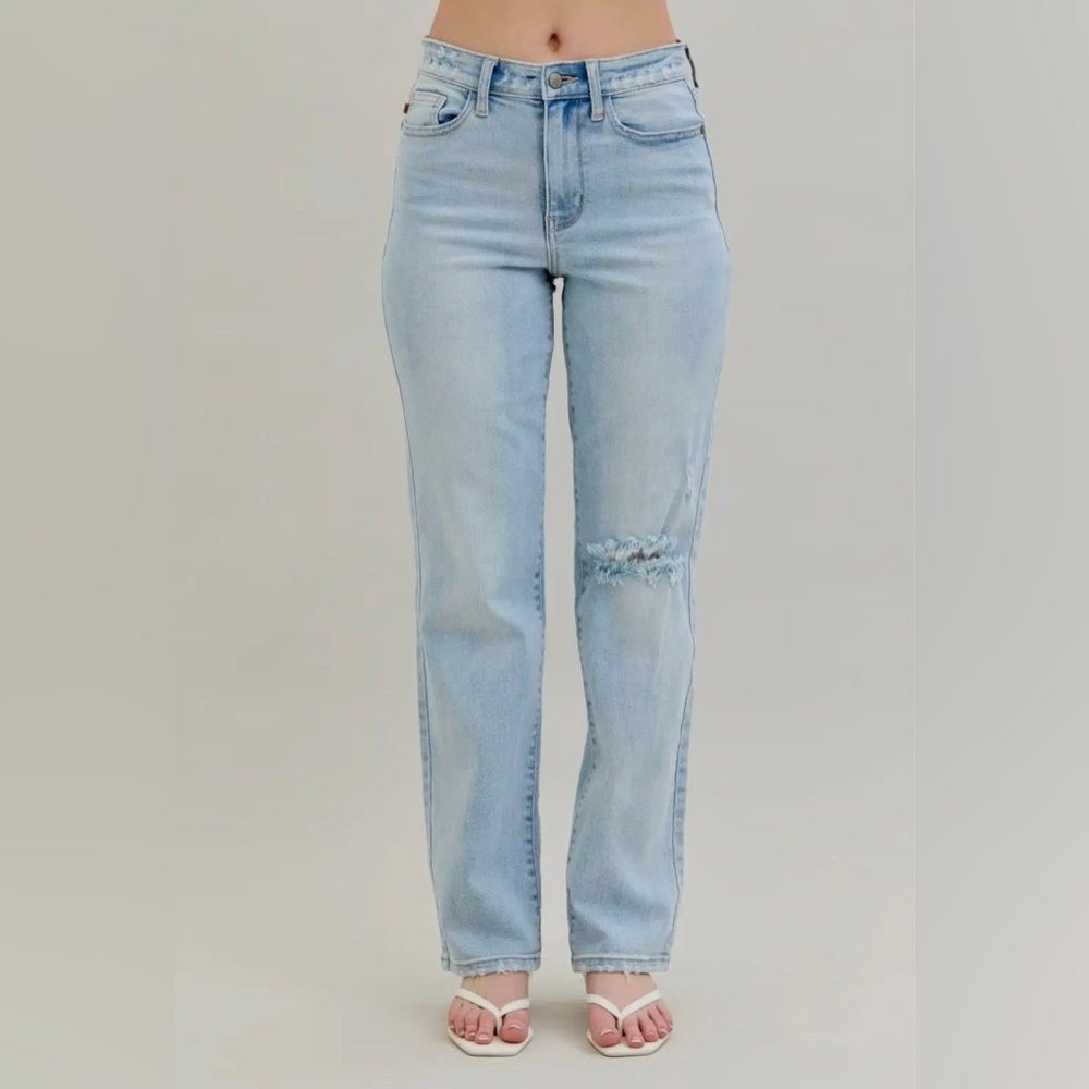 Judy Blue High Waist 90's Back Rip Straight Denim Jeans 82600